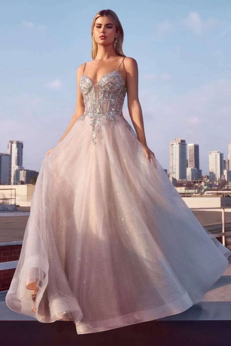 A-Line Layered Tulle Gown & Lace Embellished Bodice