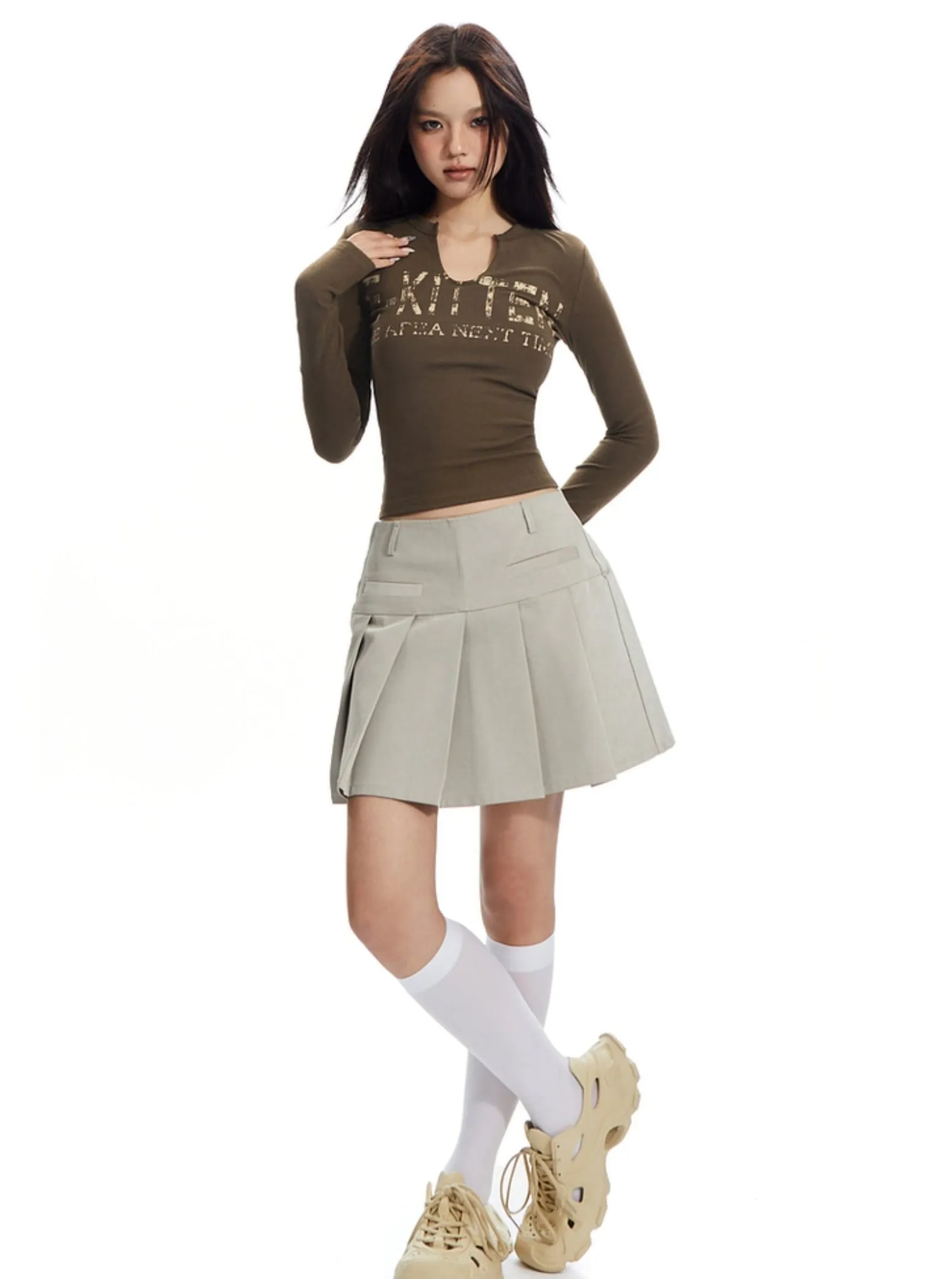 A-line Low Waist Pleated Skirt