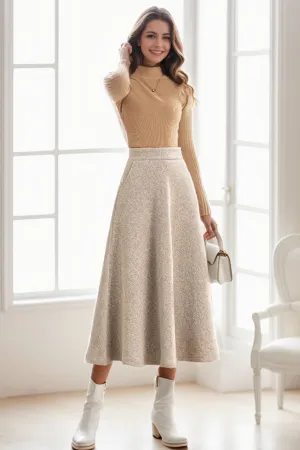 A-Line Midi Long Wool Skirt C4260