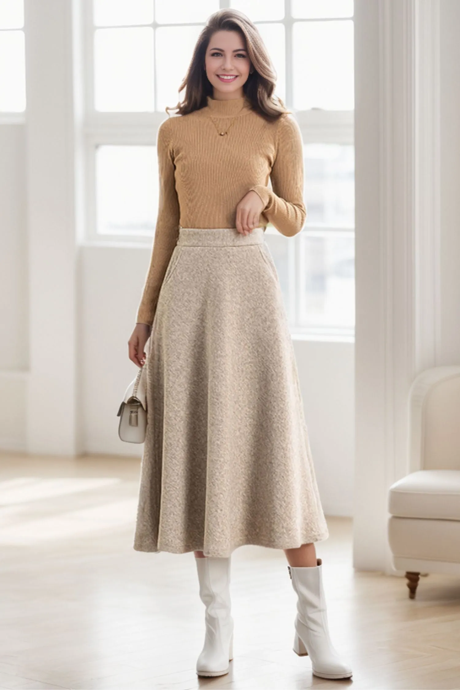 A-Line Midi Long Wool Skirt C4260