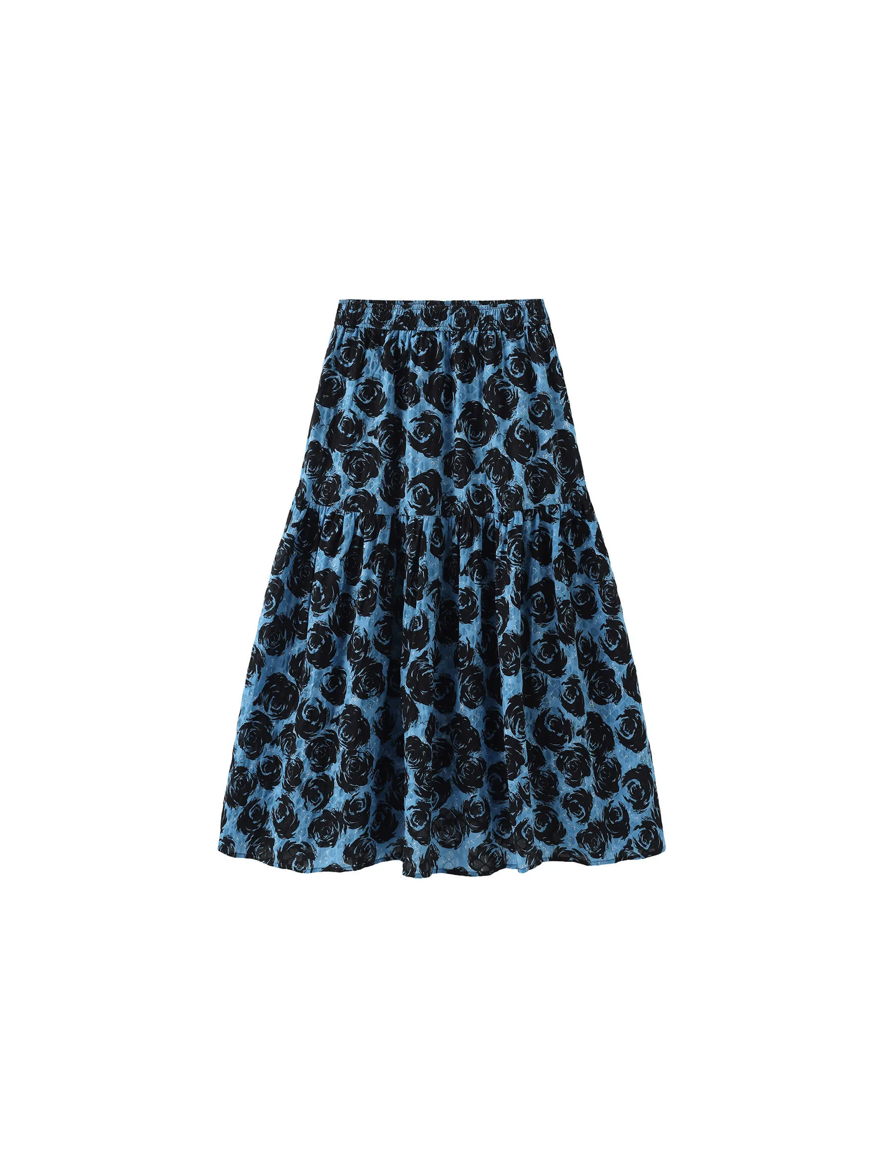 A-line Rose Print Cotton Skirt