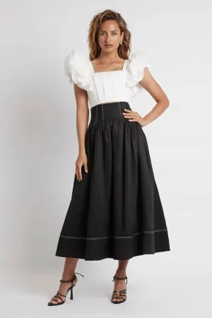 Aje Vanades Frill Crop Top & Flare Midi Skirt Set Ivory/Black Size 10/12