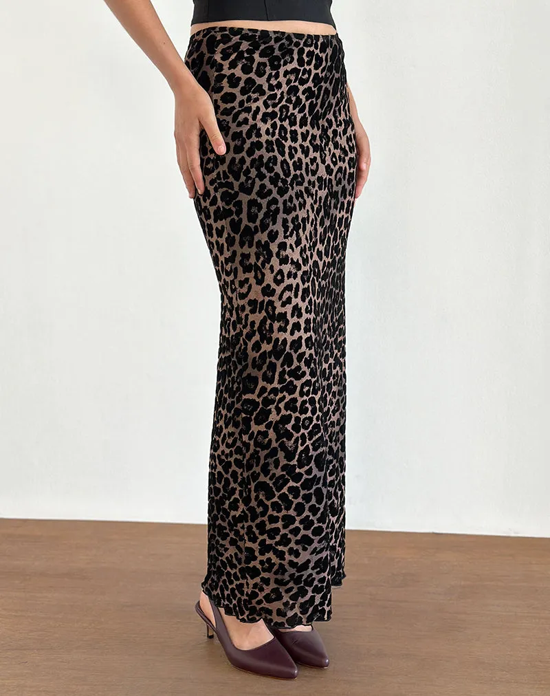 Alfreda Maxi Skirt in Flock Mesh Rar Leopard