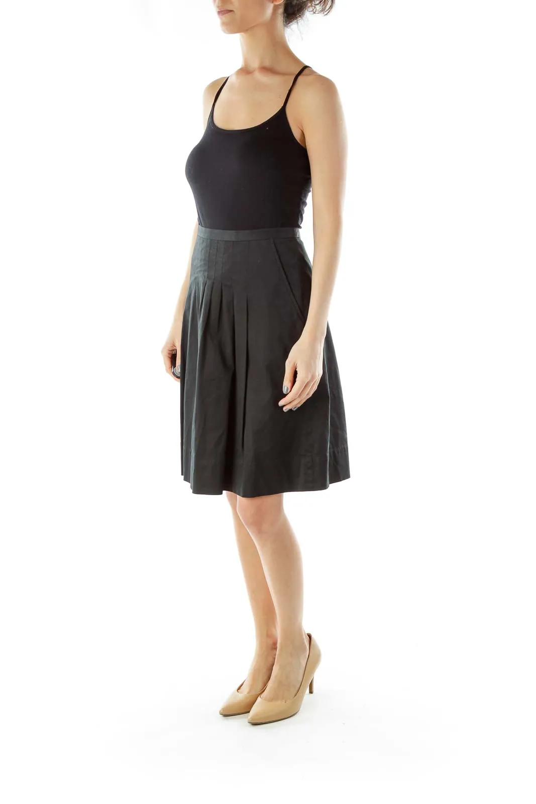 Black A-Line Skirt with Pleat Detail