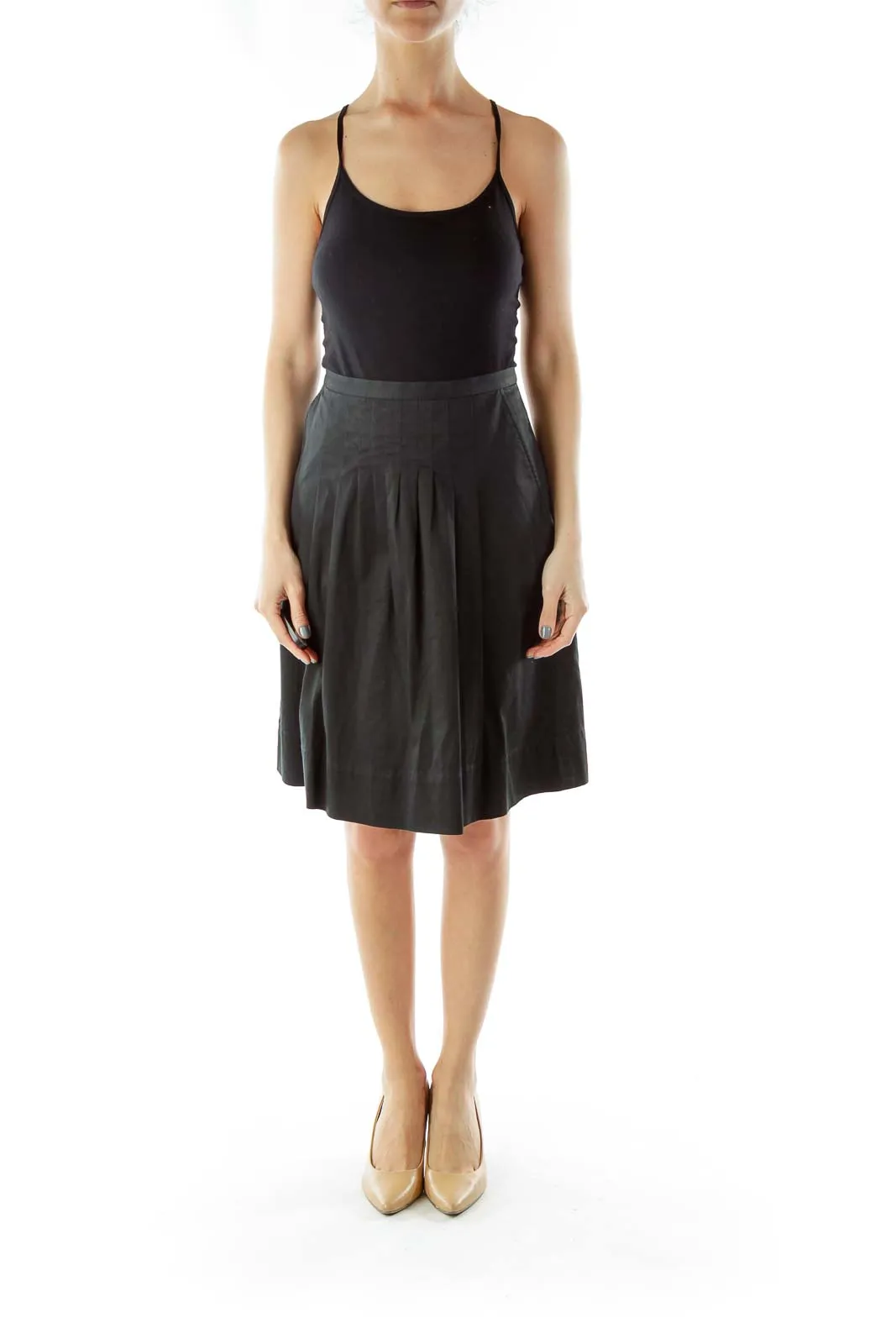 Black A-Line Skirt with Pleat Detail