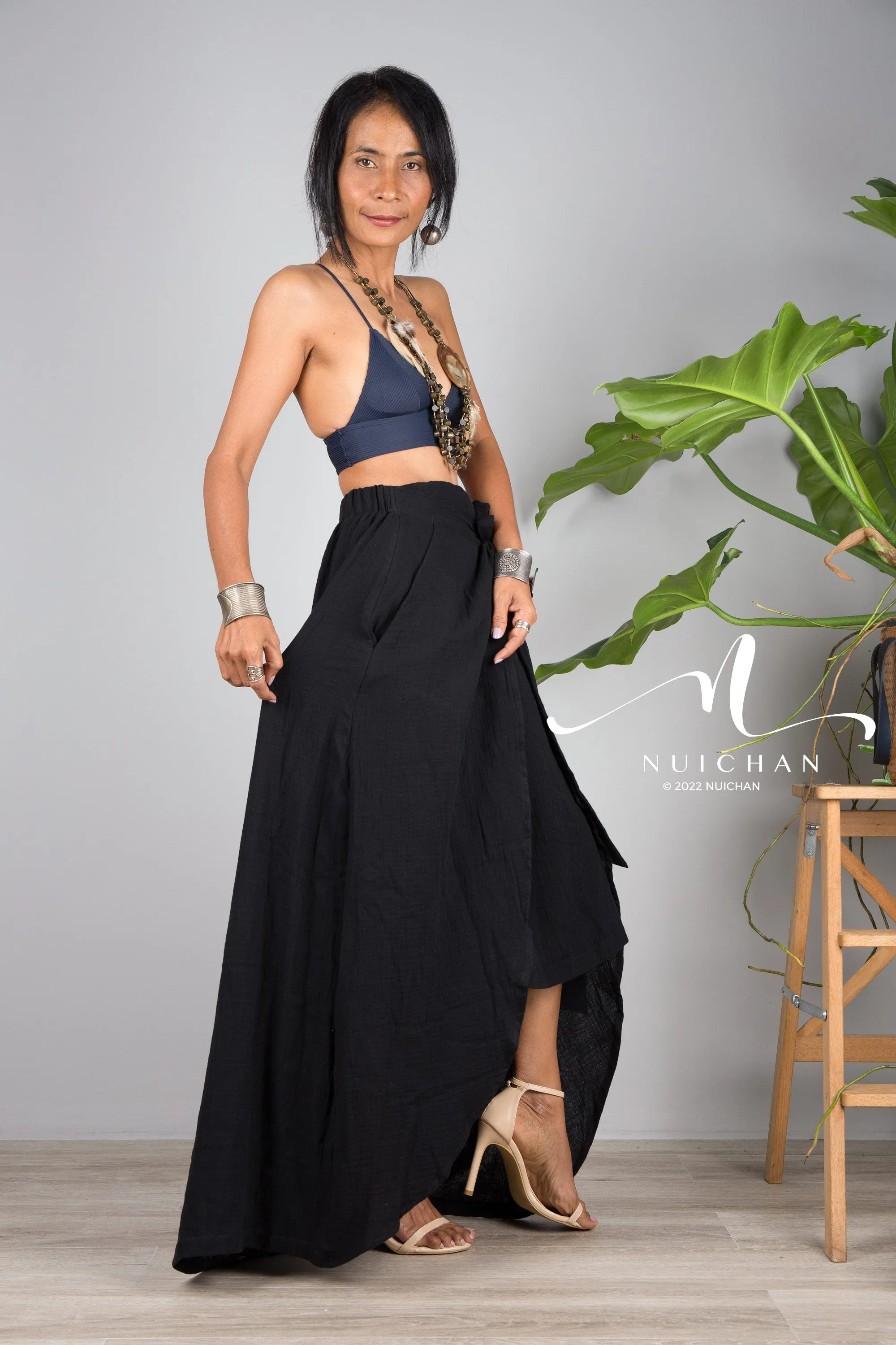 Black cotton wrap skirt