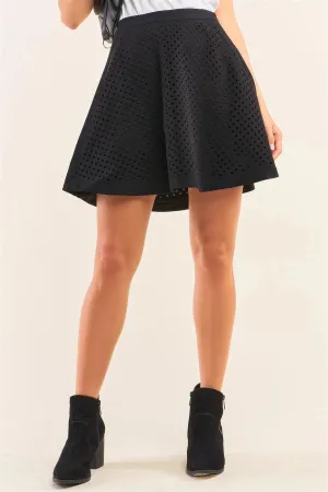 Black Laser Cut Scuba A-Line Skater Mini Skirt