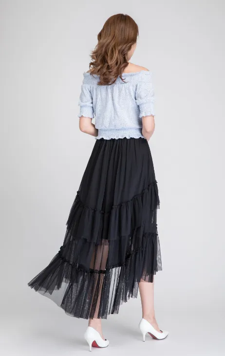 black skirt, dance skirt, tulle skirt, high low skirt, party skirt, boho skirt, summer skirt 1896#