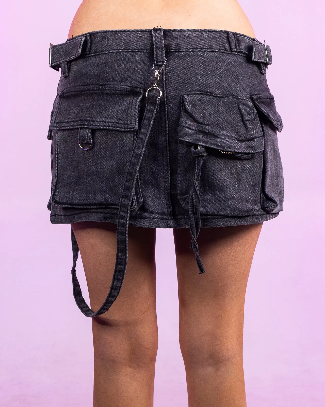 Black Wash Denim Micro Skirt