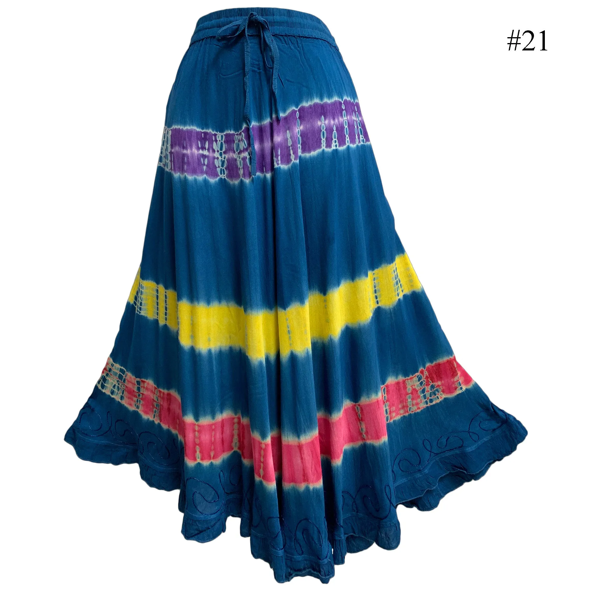 Bohemian Tie-Dye Embroidered Gypsy Ruffled Mid Length middie mini  Skirt Zena