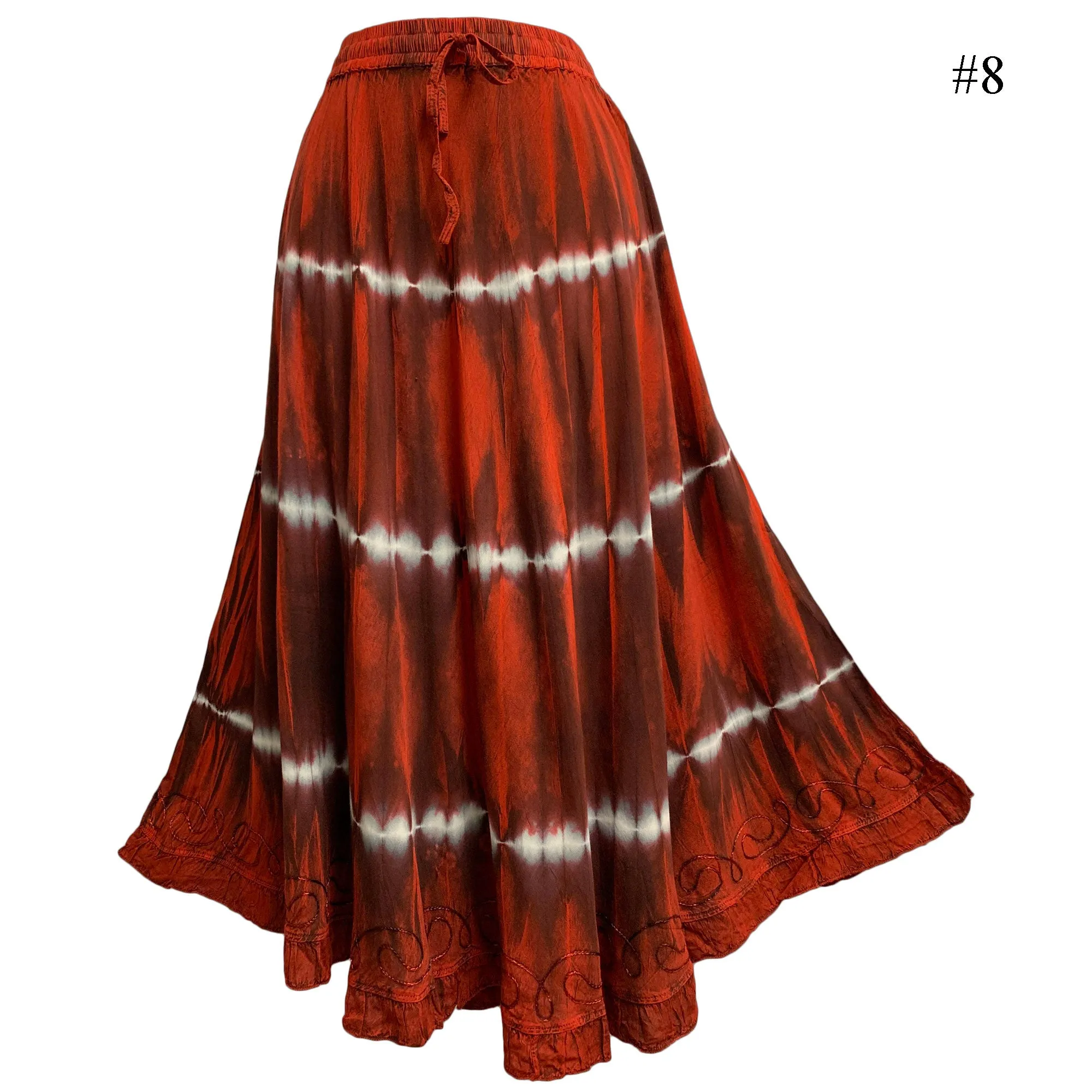 Bohemian Tie-Dye Embroidered Gypsy Ruffled Mid Length middie mini  Skirt Zena