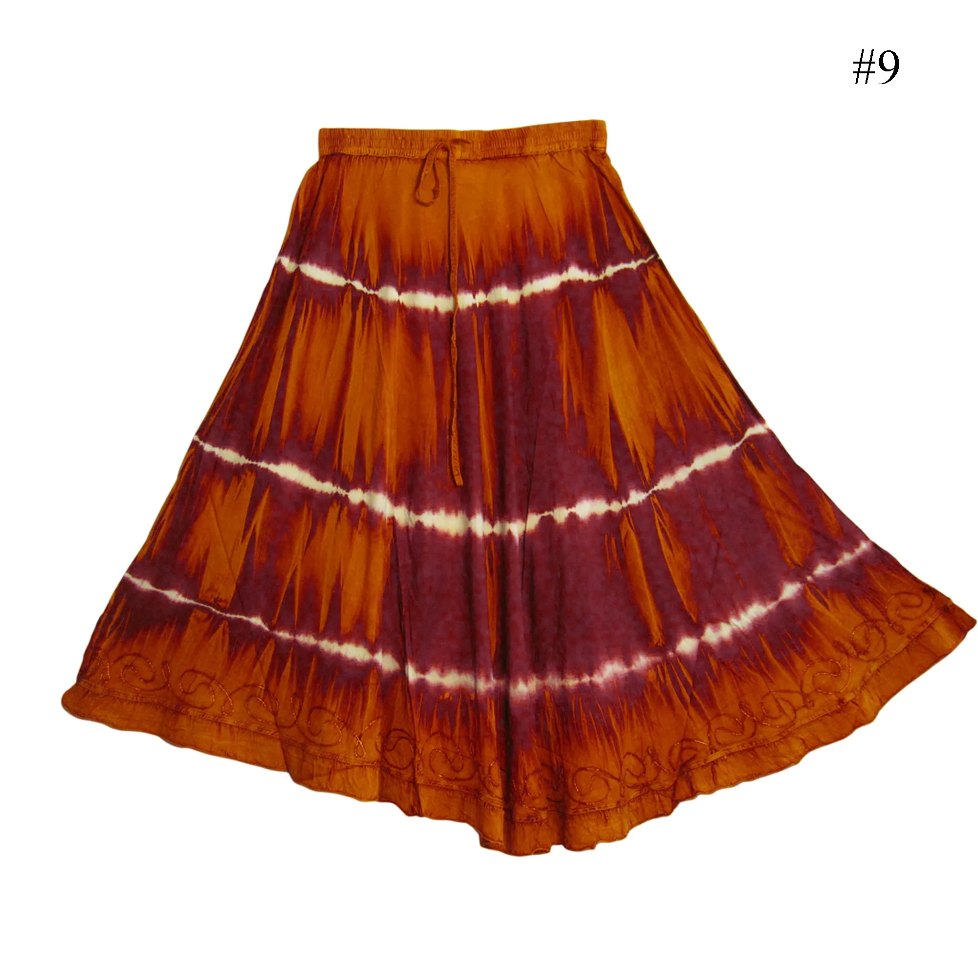 Bohemian Tie-Dye Embroidered Gypsy Ruffled Mid Length middie mini  Skirt Zena