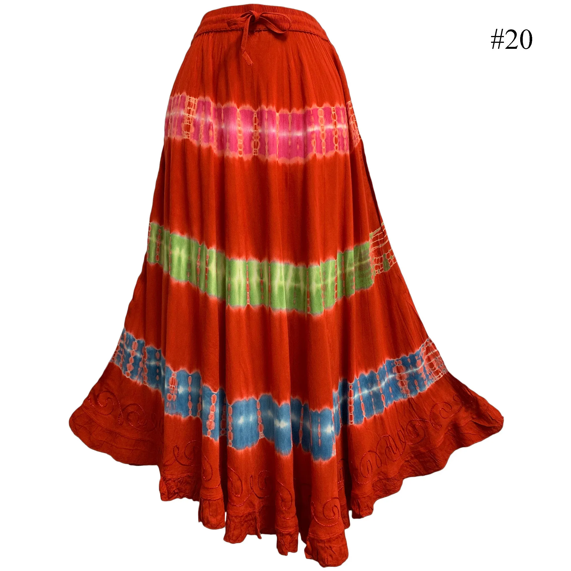 Bohemian Tie-Dye Embroidered Gypsy Ruffled Mid Length middie mini  Skirt Zena