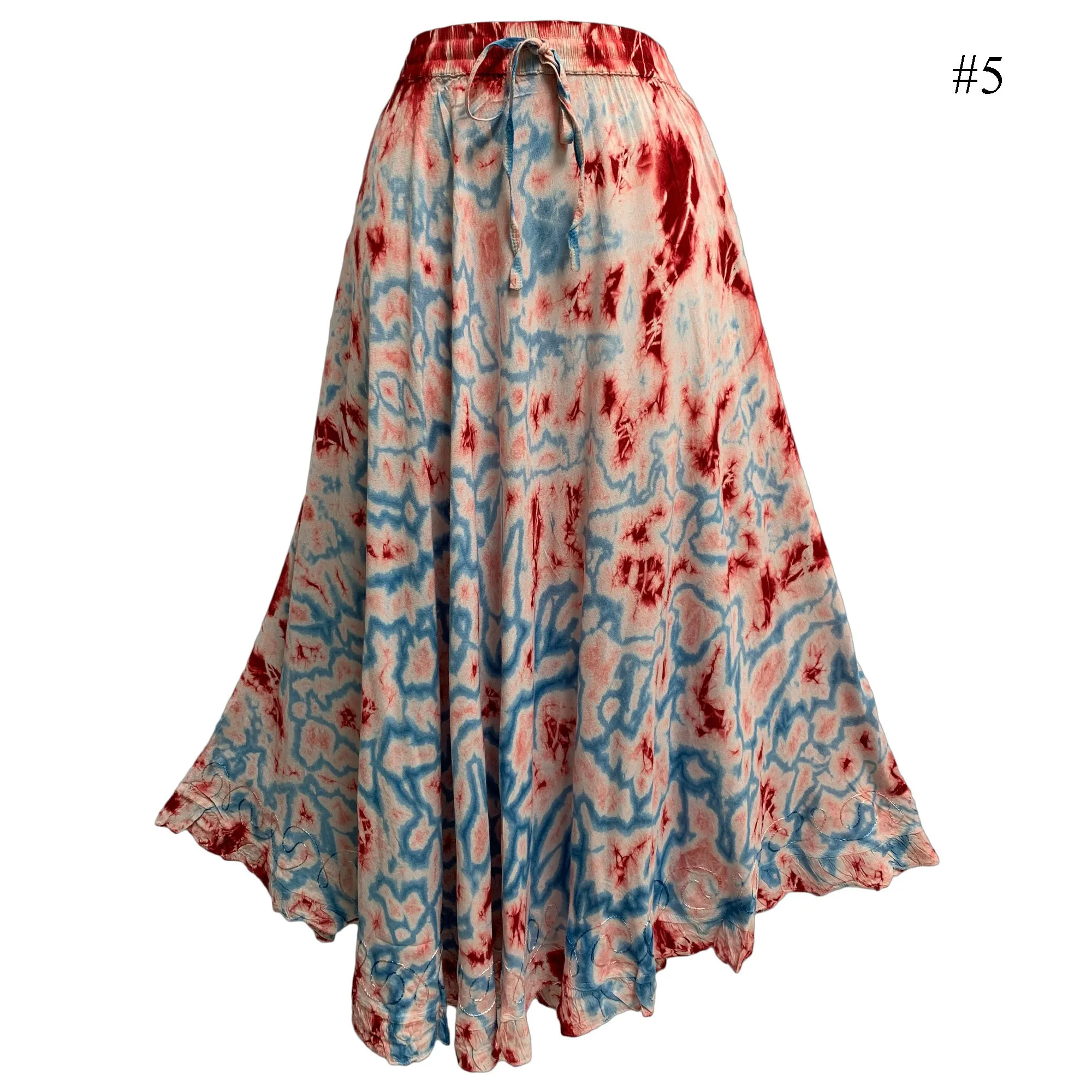 Bohemian Tie-Dye Embroidered Gypsy Ruffled Mid Length middie mini  Skirt Zena