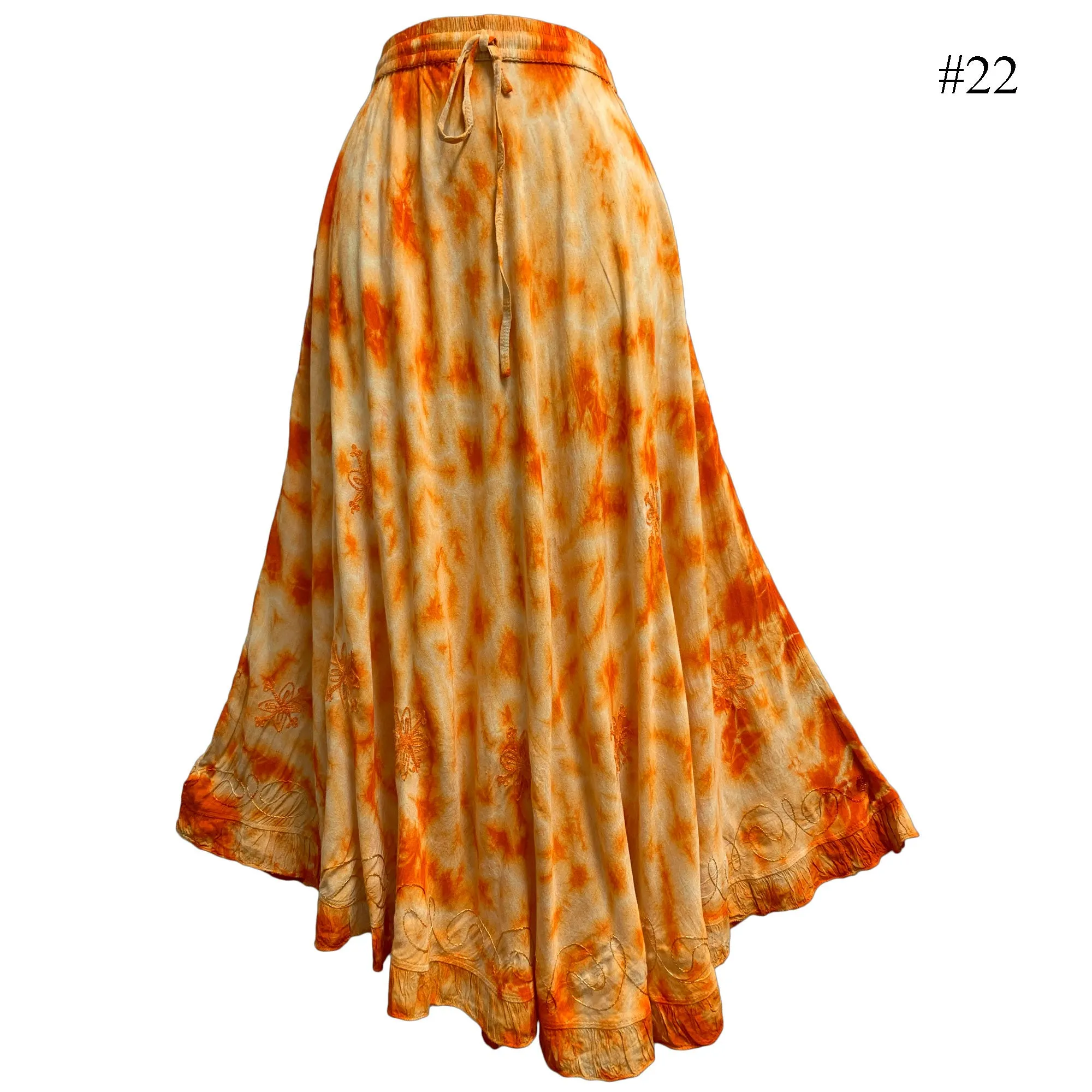 Bohemian Tie-Dye Embroidered Gypsy Ruffled Mid Length middie mini  Skirt Zena