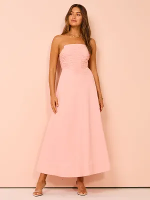 By Johnny Alessia Gather Strapless Midi Dress in Pink