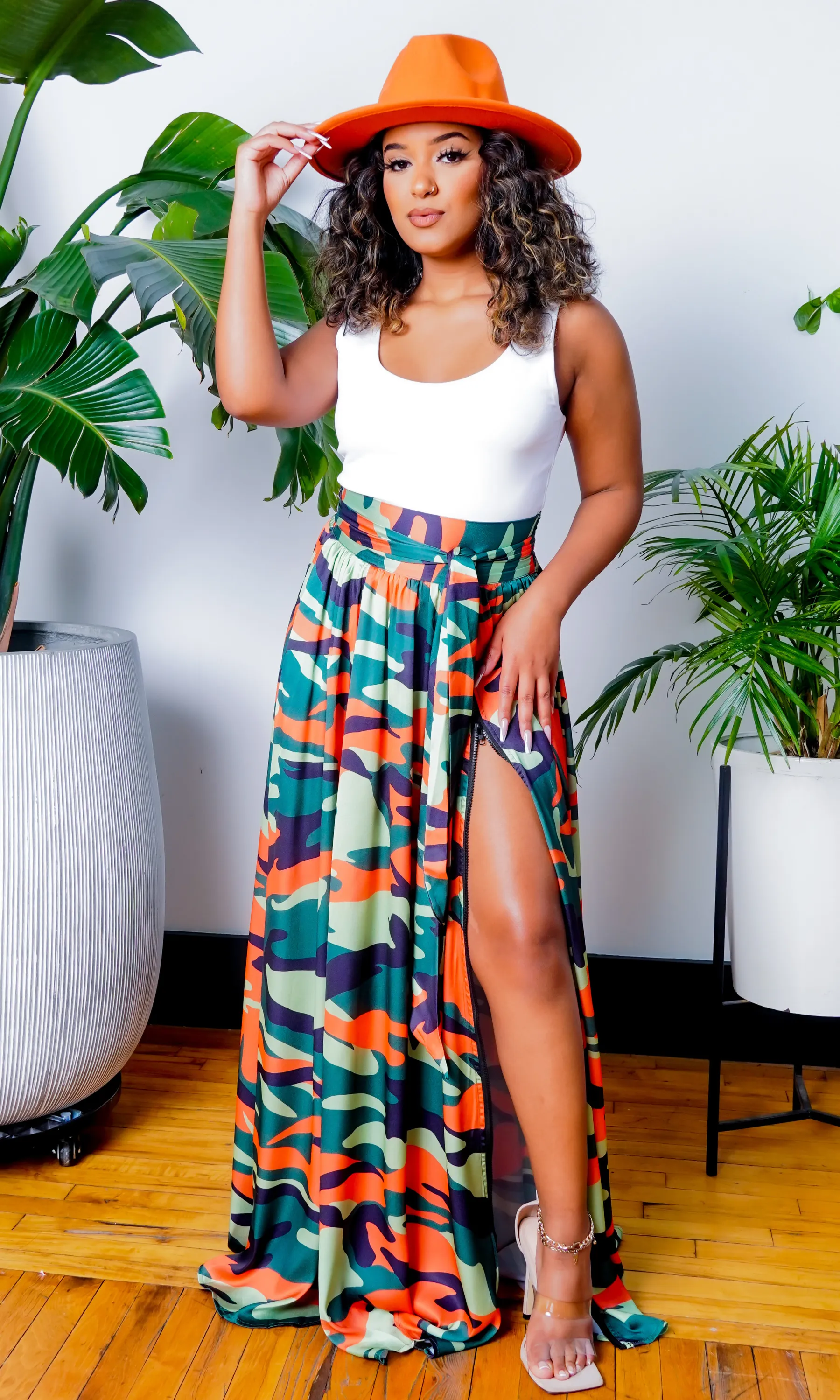 Camo Green Multi Printed Maxi Skirt