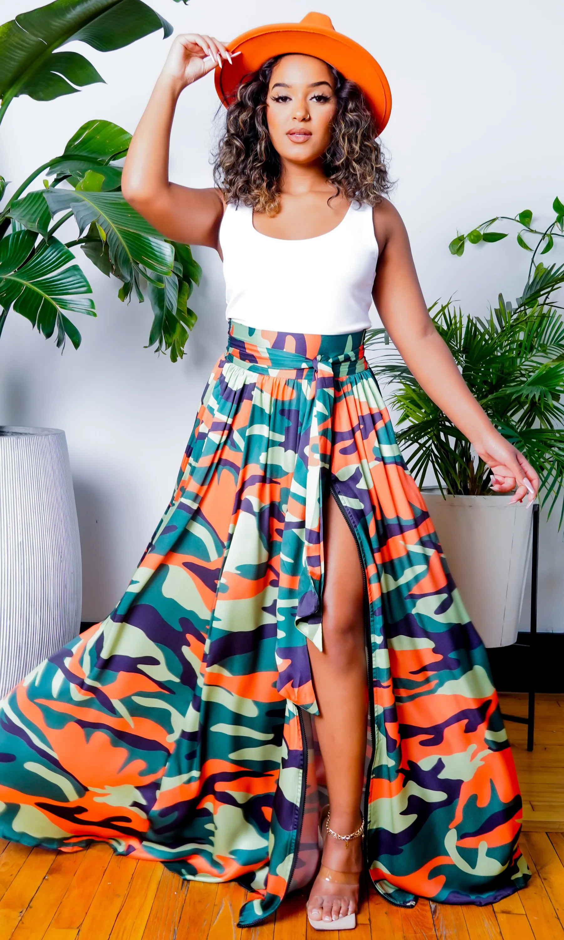 Camo Green Multi Printed Maxi Skirt