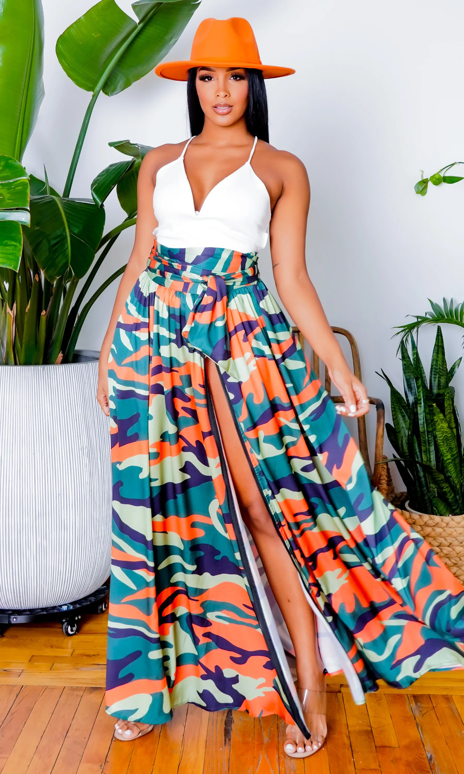 Camo Green Multi Printed Maxi Skirt