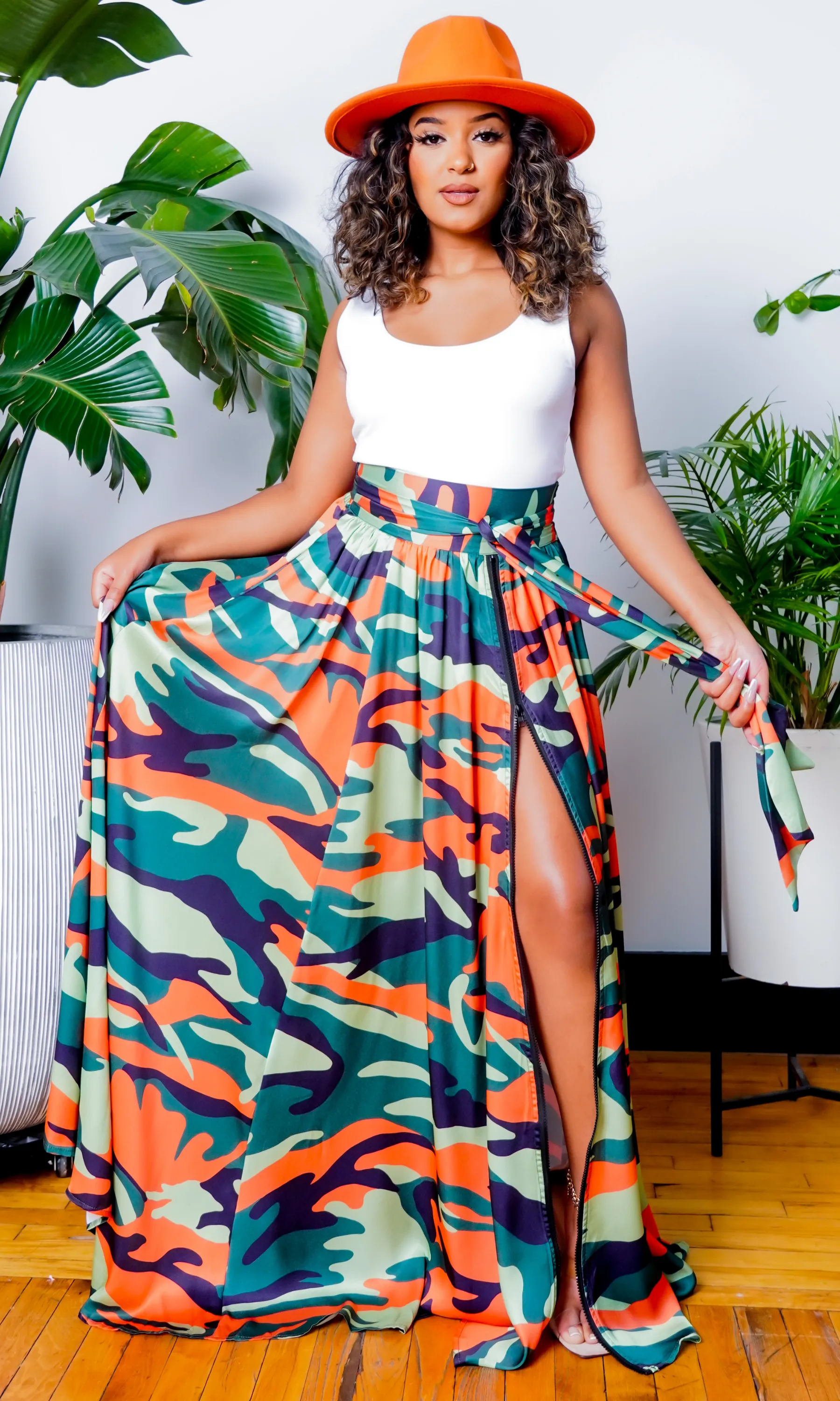 Camo Green Multi Printed Maxi Skirt