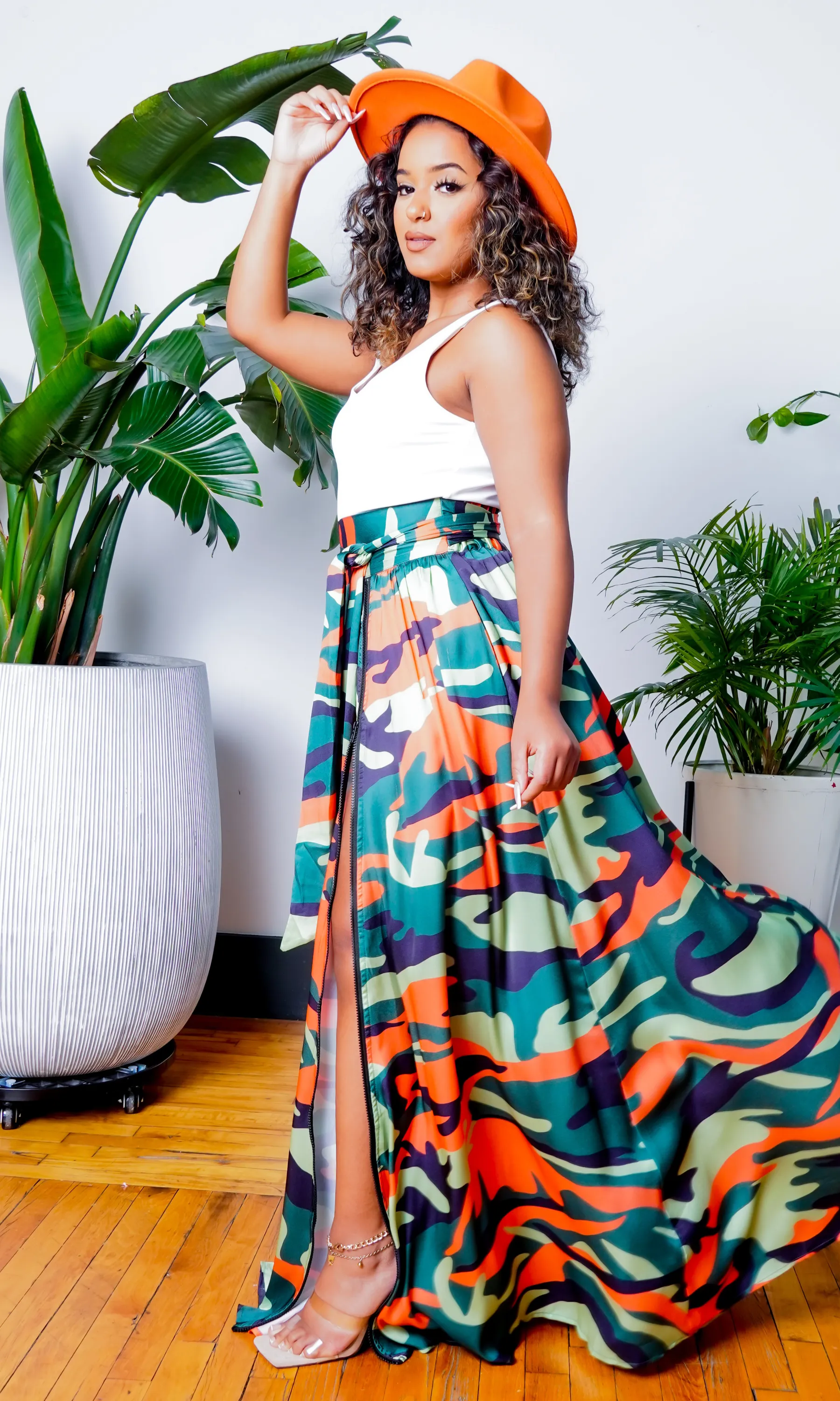 Camo Green Multi Printed Maxi Skirt