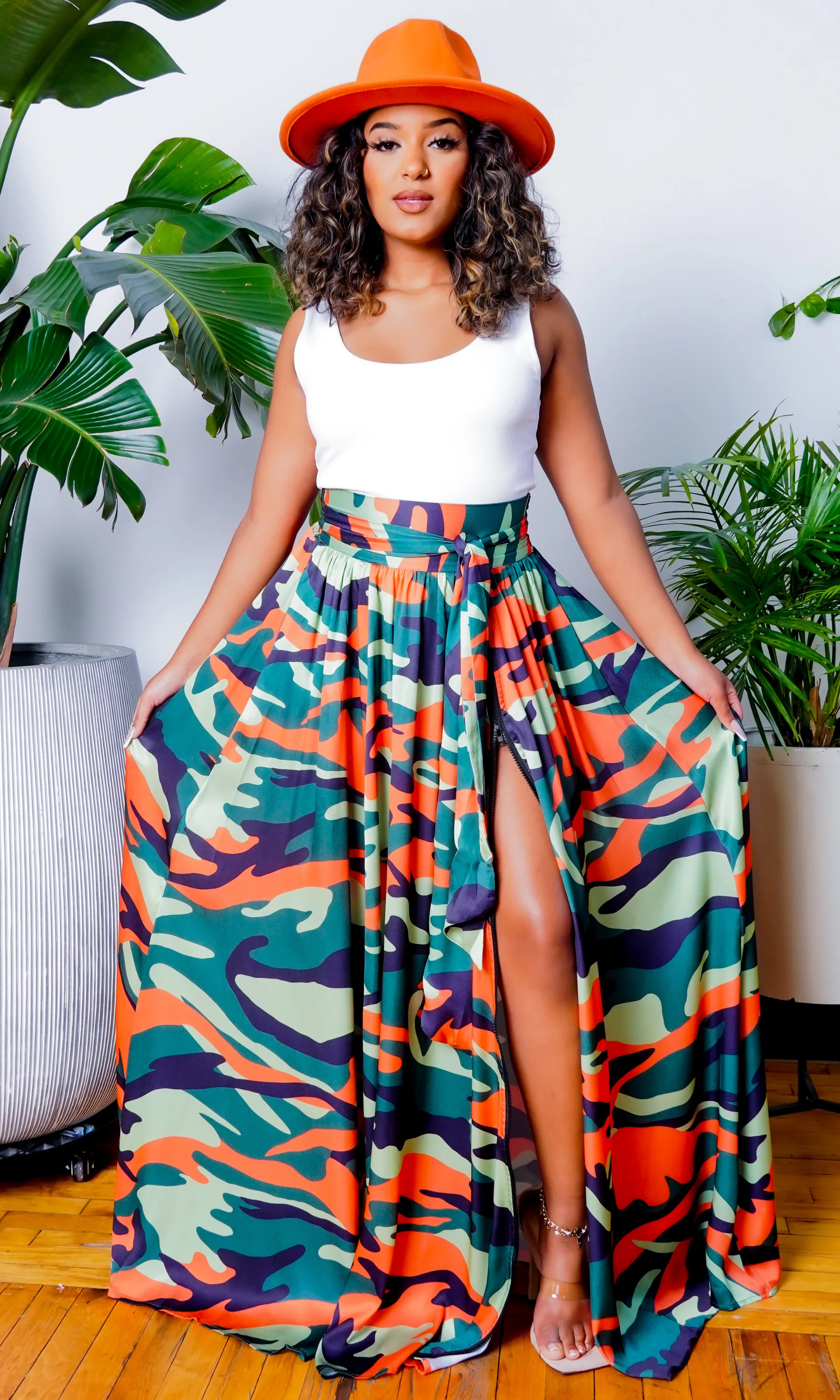 Camo Green Multi Printed Maxi Skirt