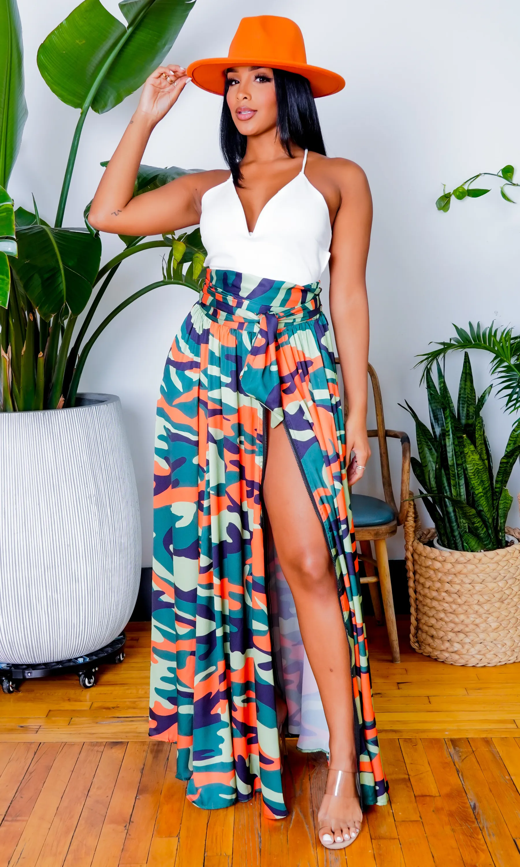 Camo Green Multi Printed Maxi Skirt