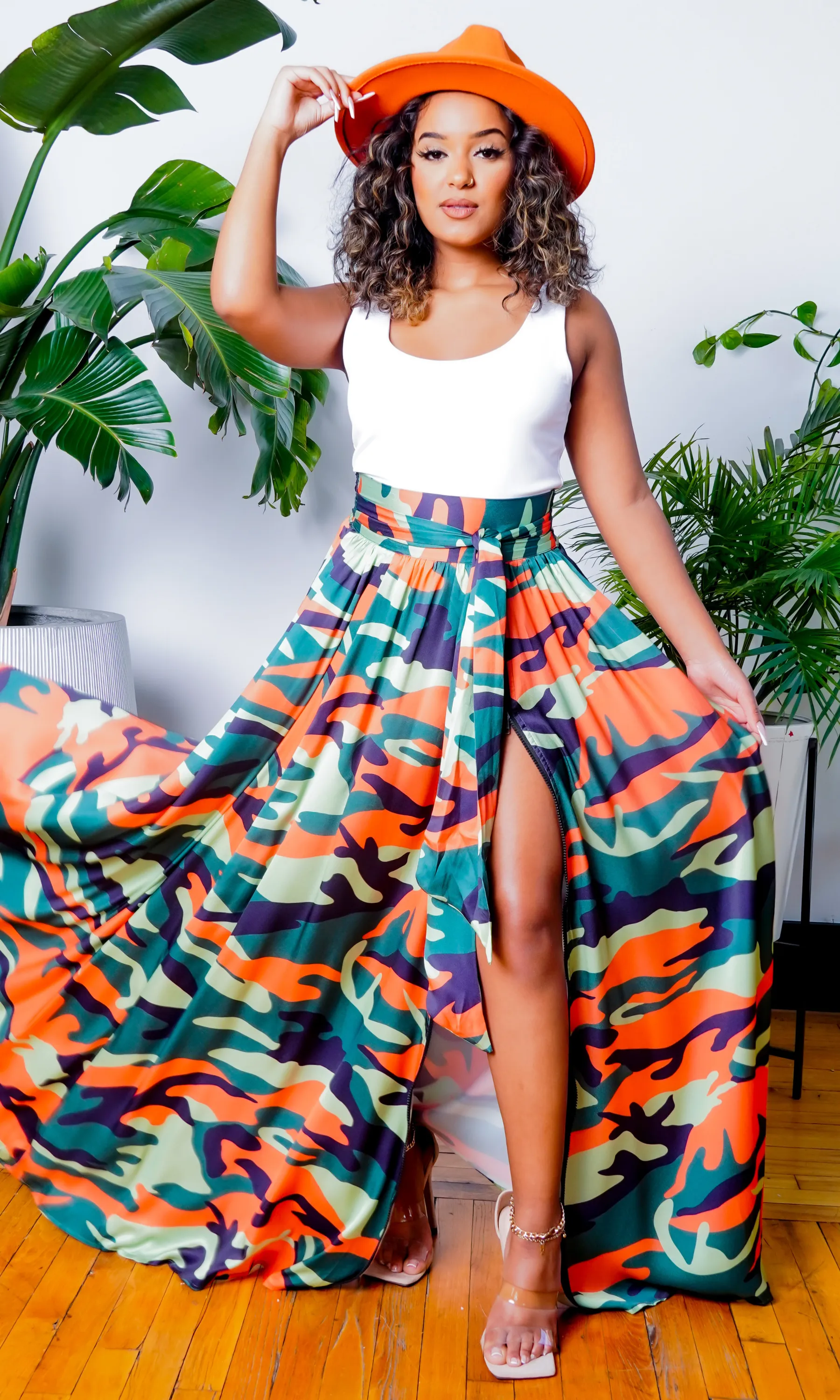 Camo Green Multi Printed Maxi Skirt