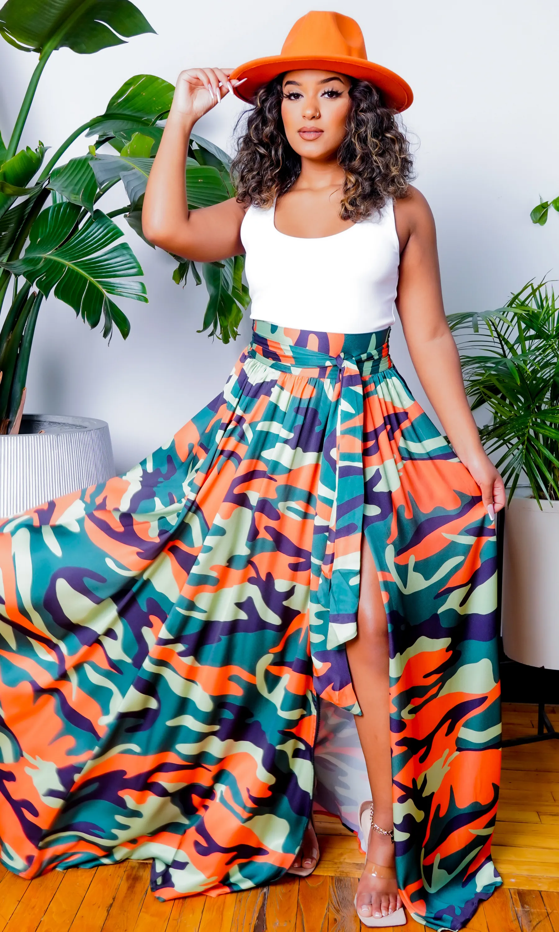 Camo Green Multi Printed Maxi Skirt