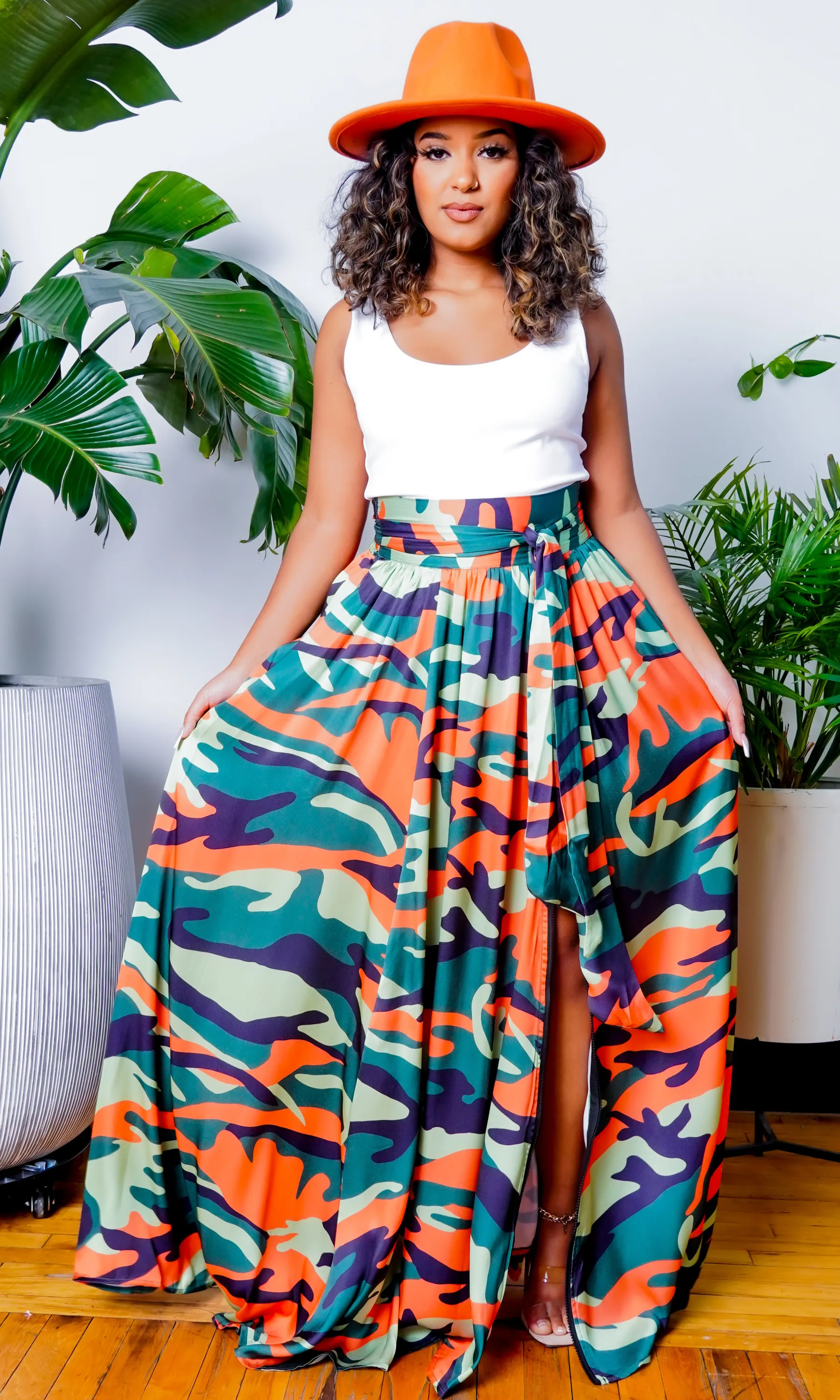 Camo Green Multi Printed Maxi Skirt