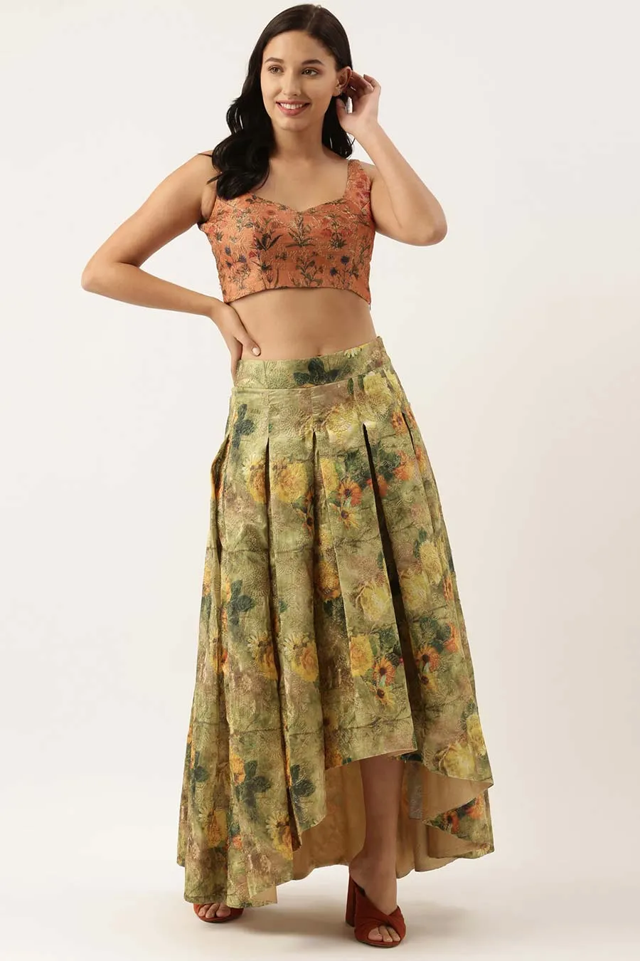 Chanderi High-Low Embroidered Skirt