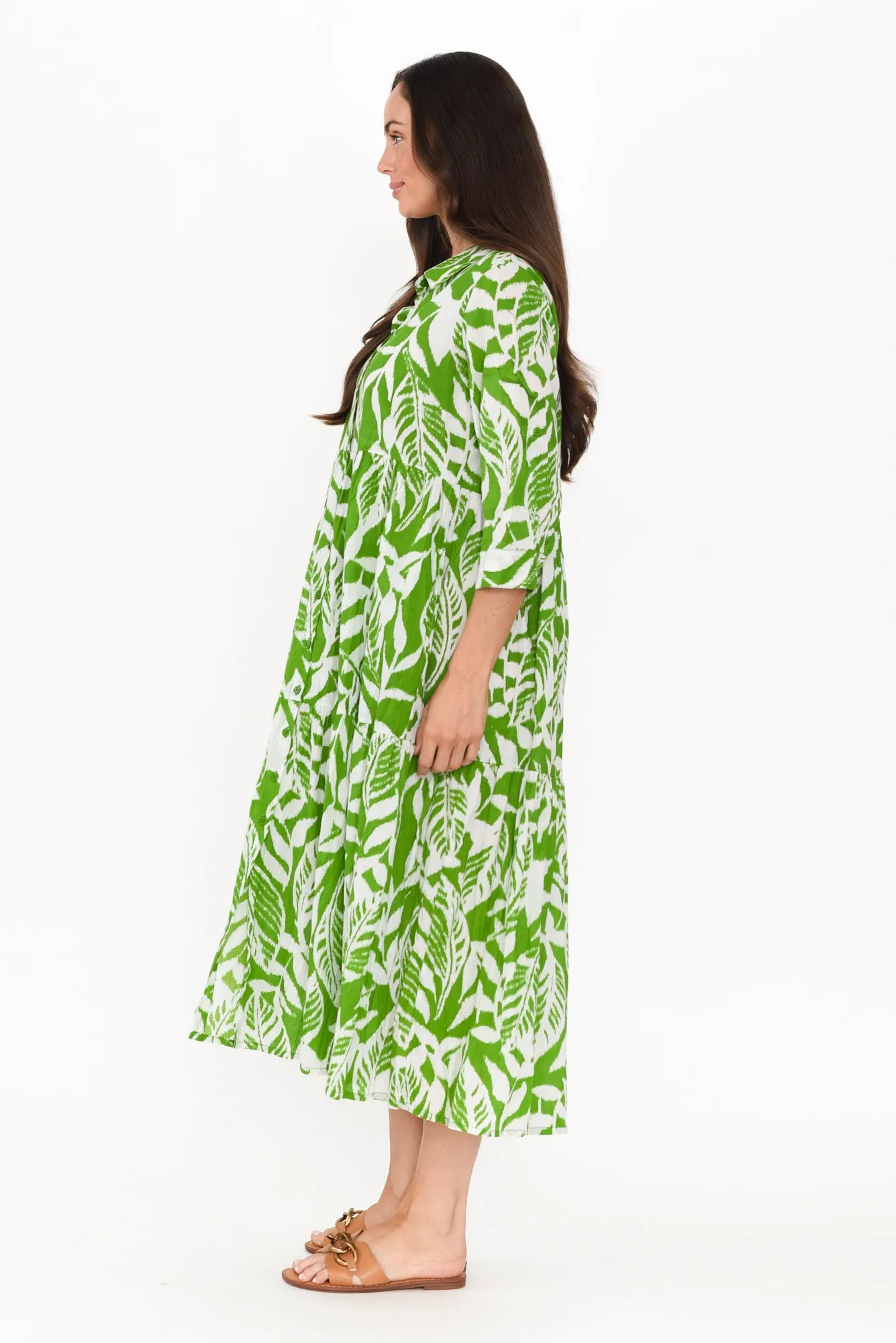 Charli Green Leaf Cotton Collared Dress