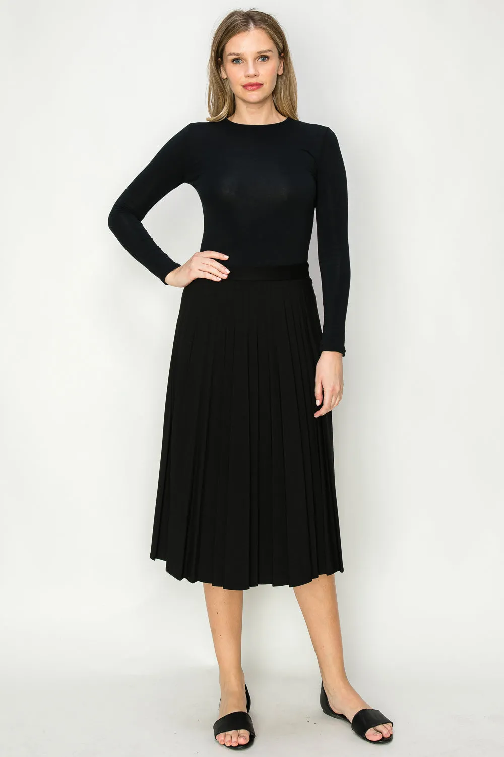 Chavy Elastic Waist Combo Pleated Skirt