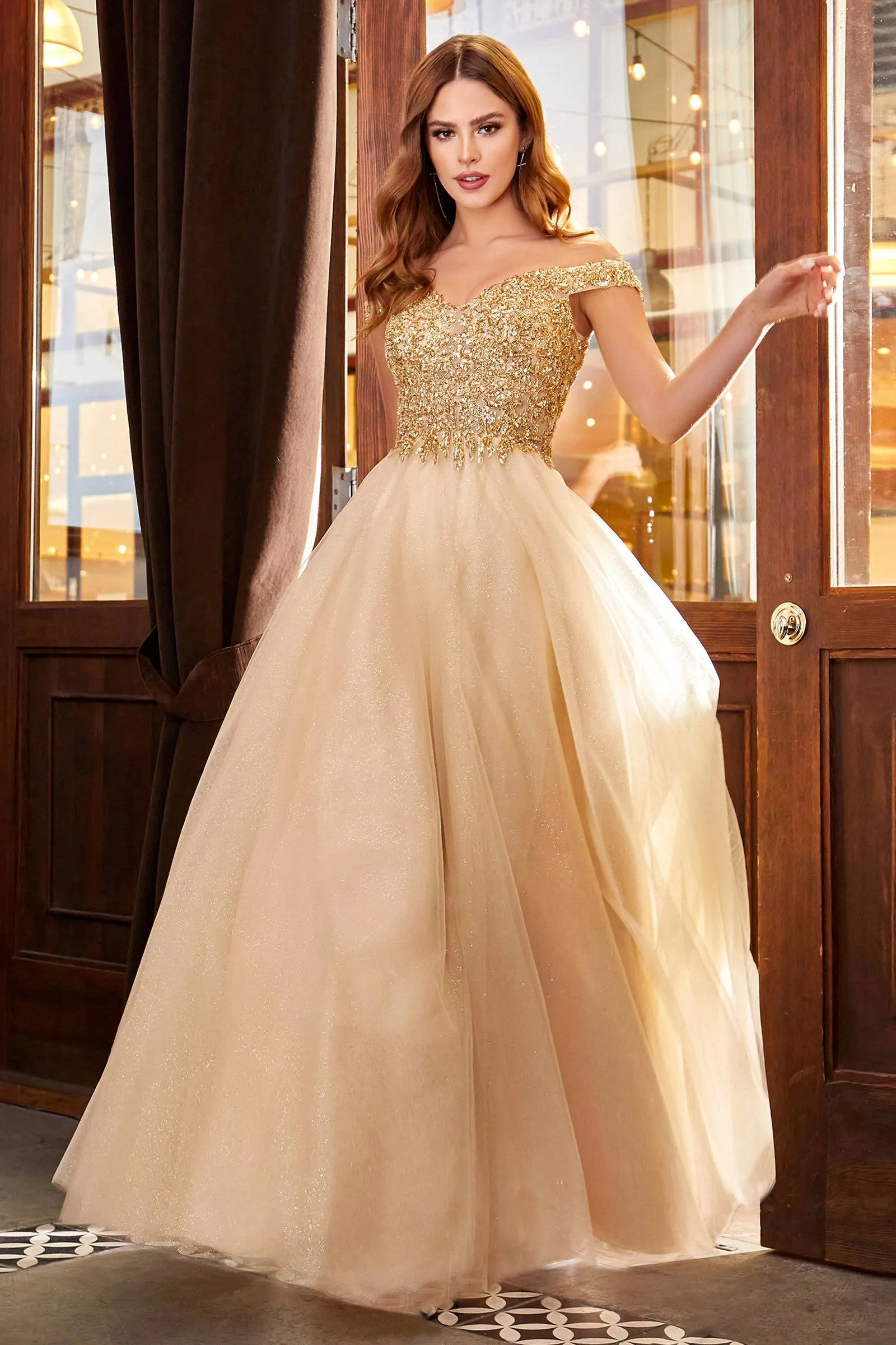 Cinderella Divine CD0177 Princess Ball Gown with Glitter Bodice and Layered Skirt