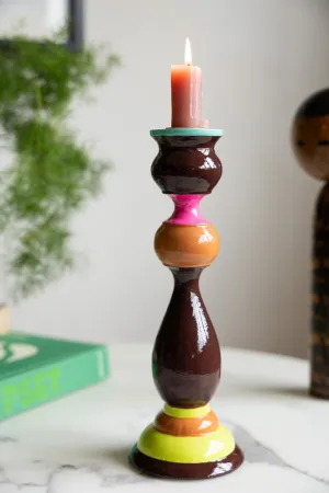 Colourful Candlestick Holder in Chocolate & Orange