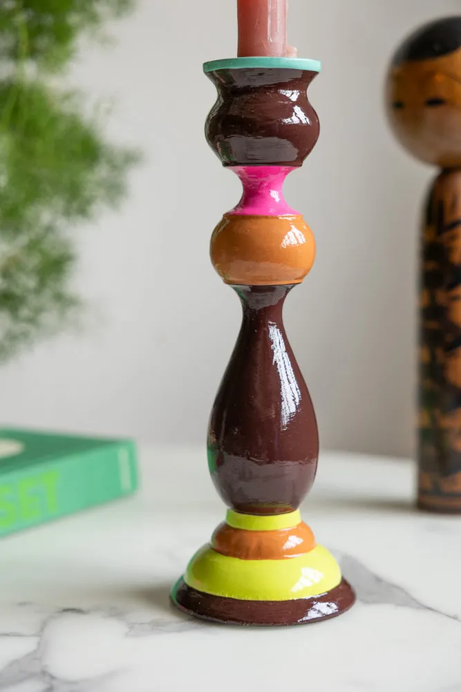 Colourful Candlestick Holder in Chocolate & Orange