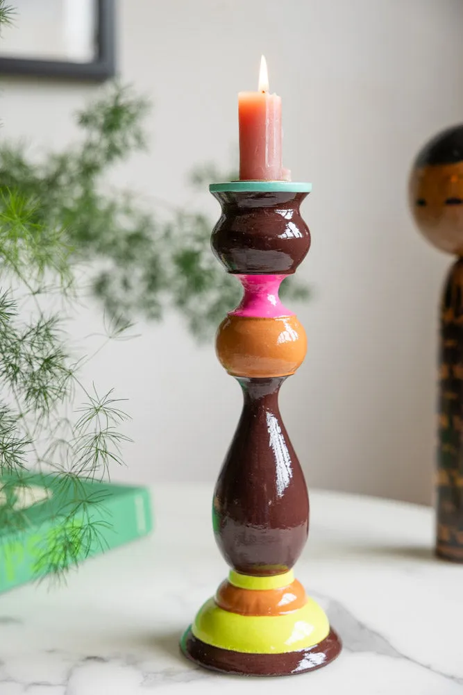 Colourful Candlestick Holder in Chocolate & Orange