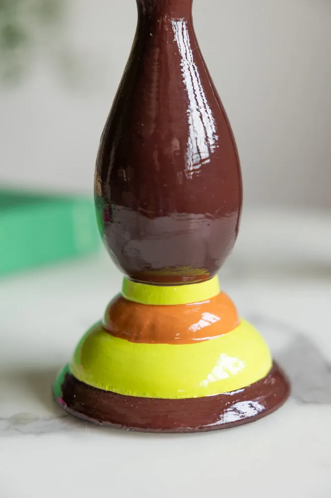 Colourful Candlestick Holder in Chocolate & Orange