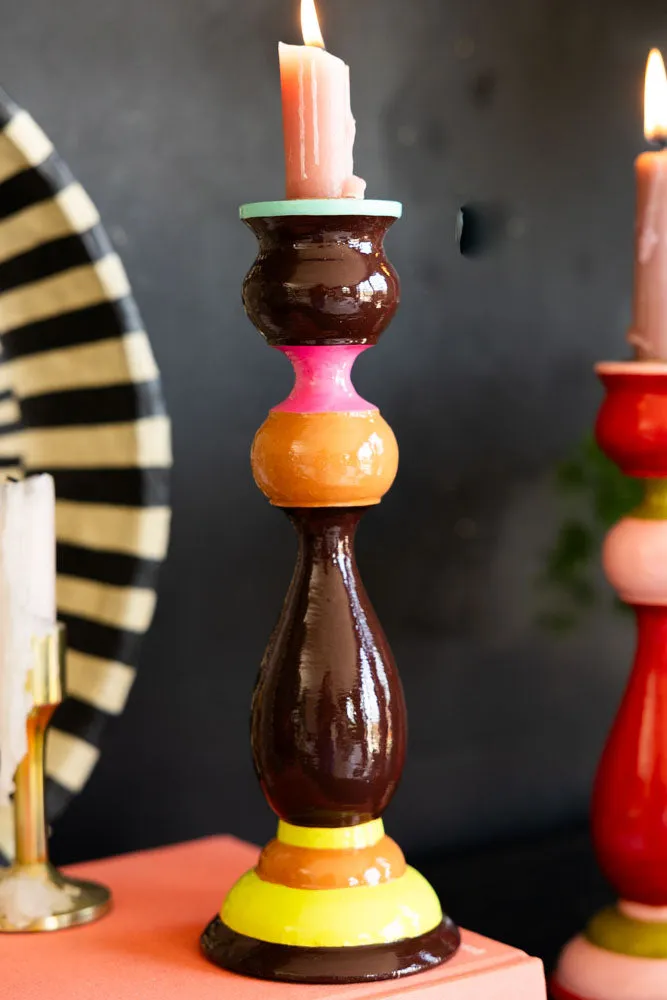 Colourful Candlestick Holder in Chocolate & Orange