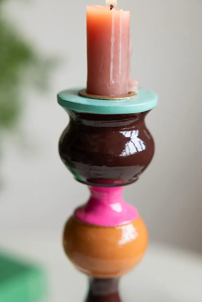 Colourful Candlestick Holder in Chocolate & Orange