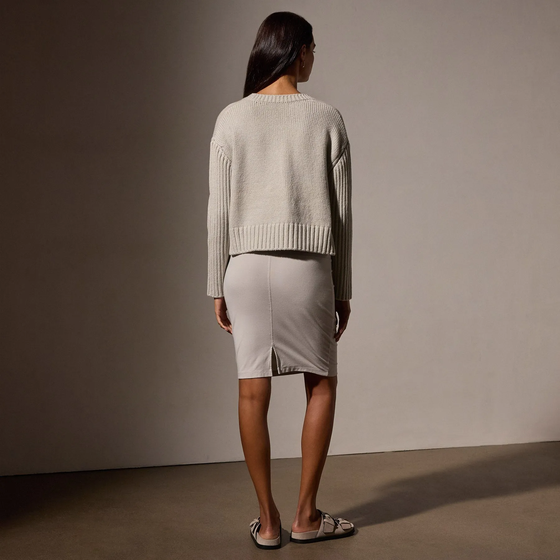 Cotton Knit Crew Neck Sweater - Salt