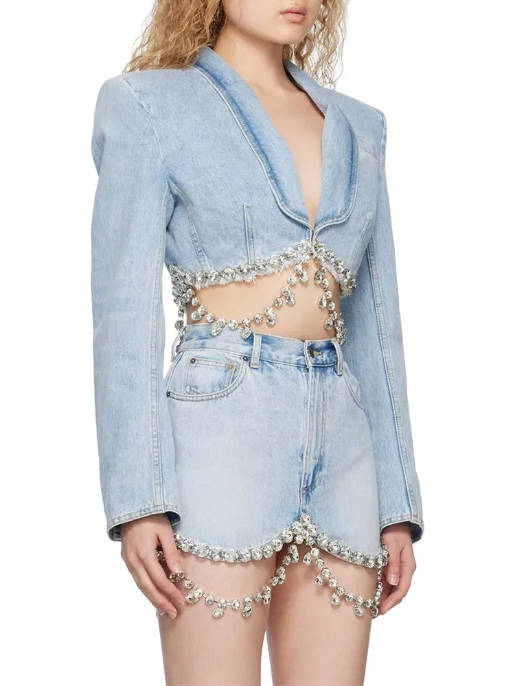 Crystals Denim Mini Skirt