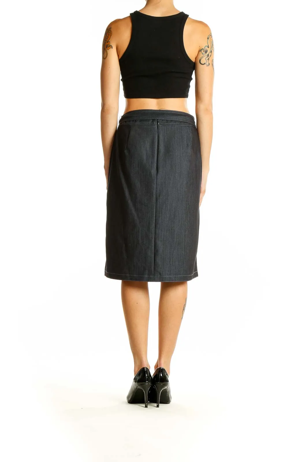 Dark Gray Wrap-Style Pencil Skirt