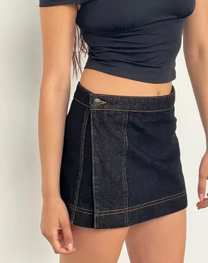 Denim Mini Wrap Skirt in Indigo