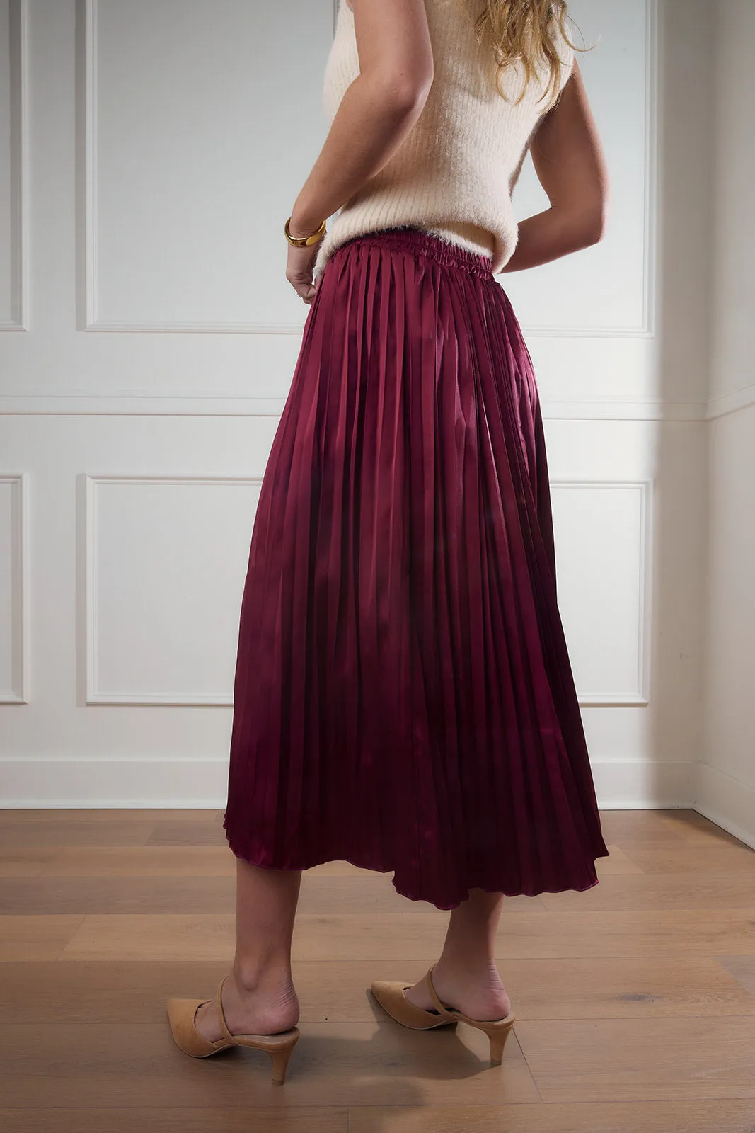 Diana Pleated Satin Midi Skirt