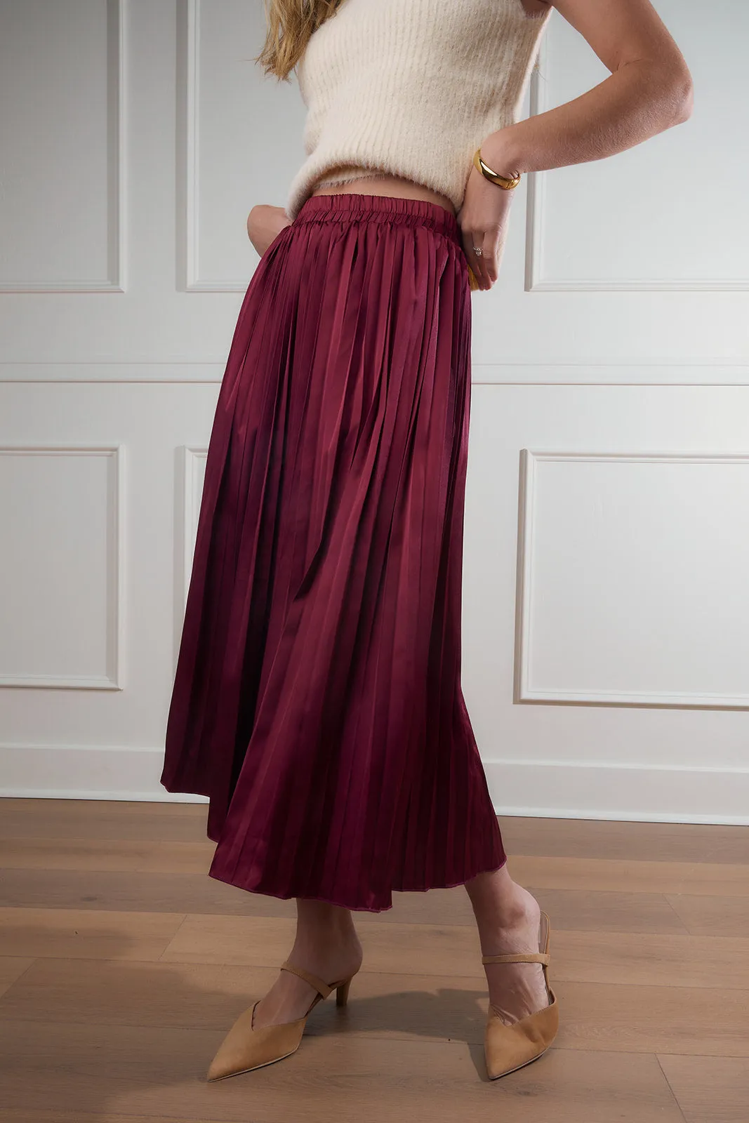 Diana Pleated Satin Midi Skirt