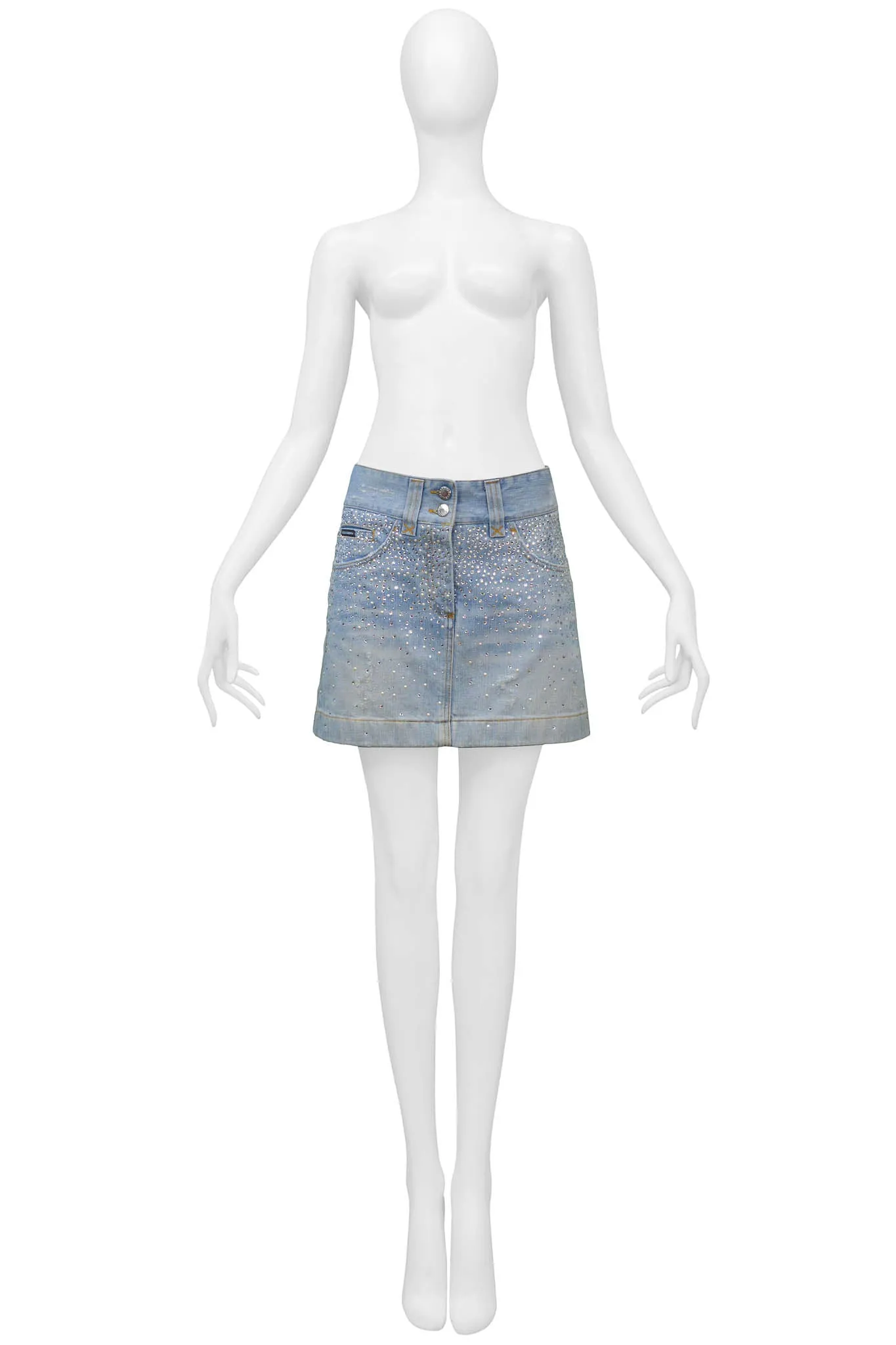 DOLCE & GABBANA CRYSTAL & PEARL DENIM MINI SKIRT