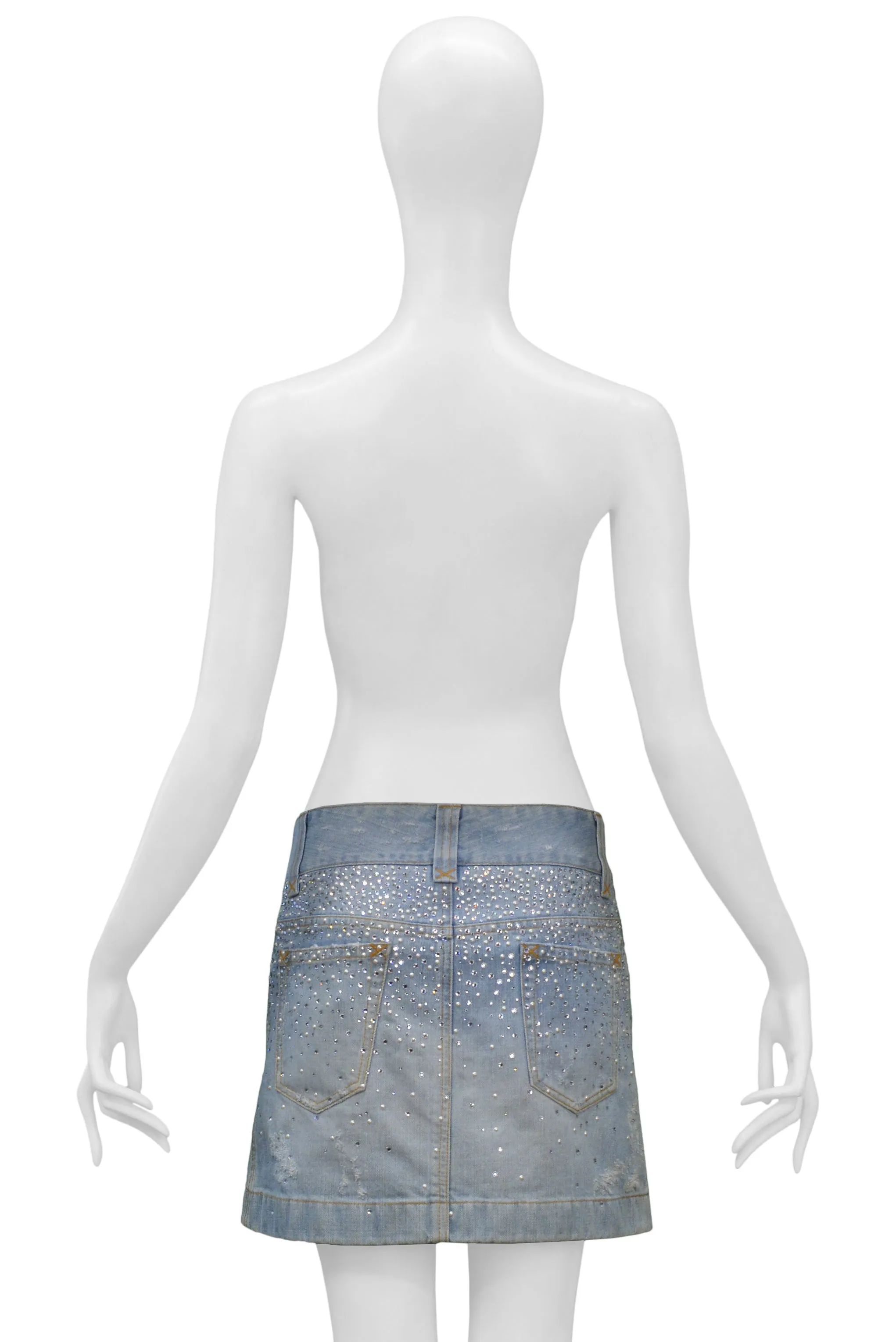 DOLCE & GABBANA CRYSTAL & PEARL DENIM MINI SKIRT