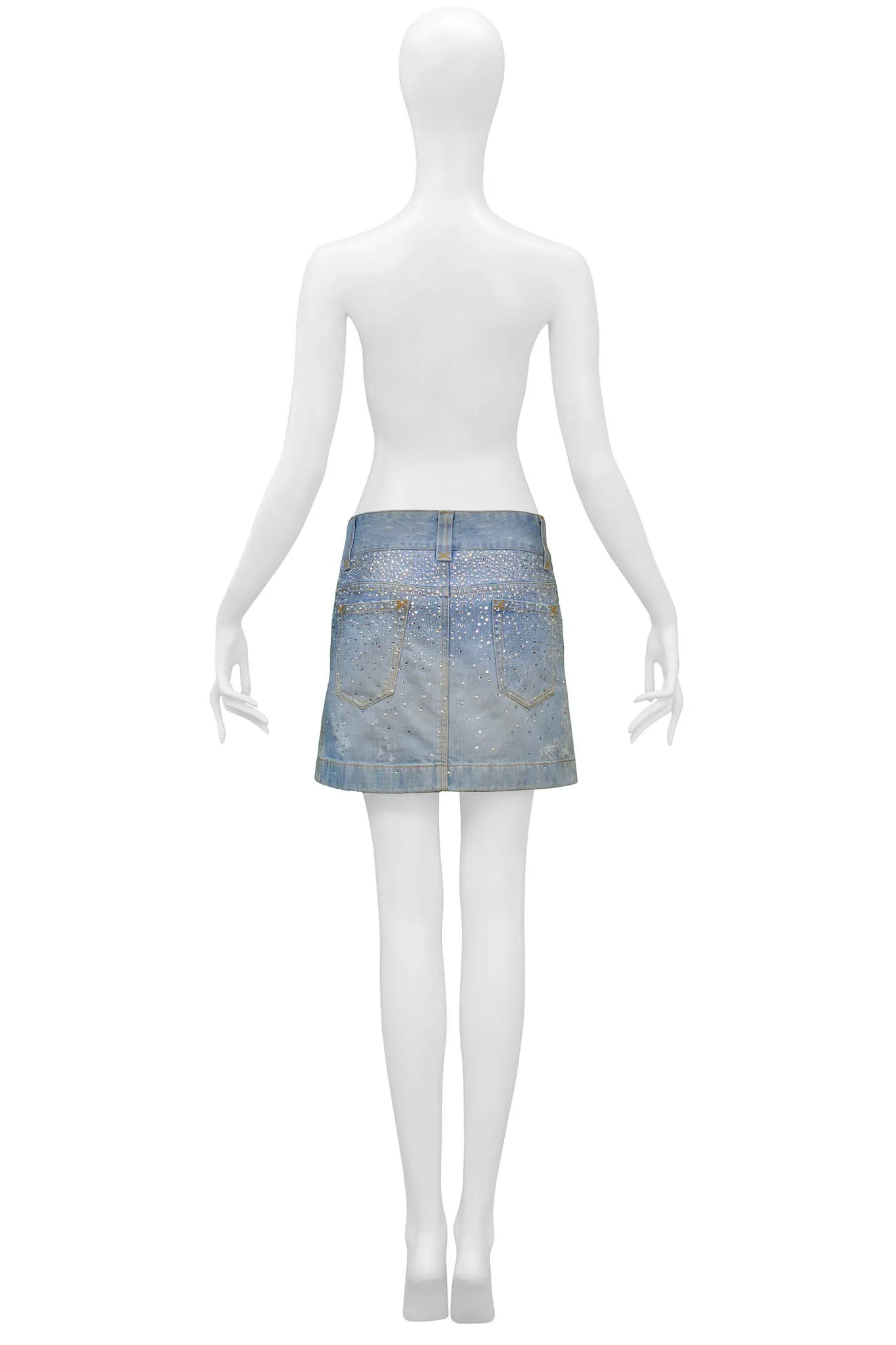 DOLCE & GABBANA CRYSTAL & PEARL DENIM MINI SKIRT