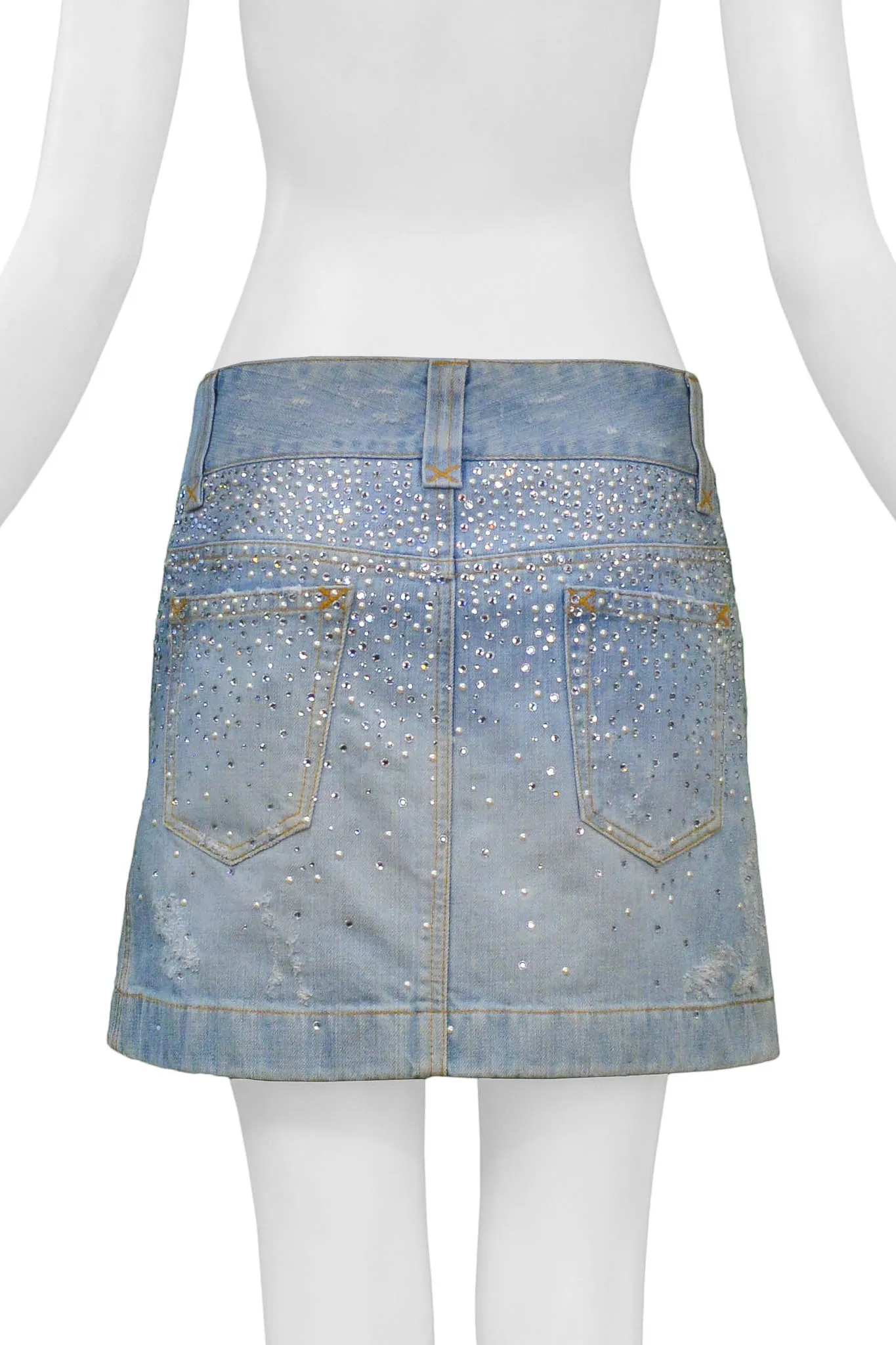 DOLCE & GABBANA CRYSTAL & PEARL DENIM MINI SKIRT